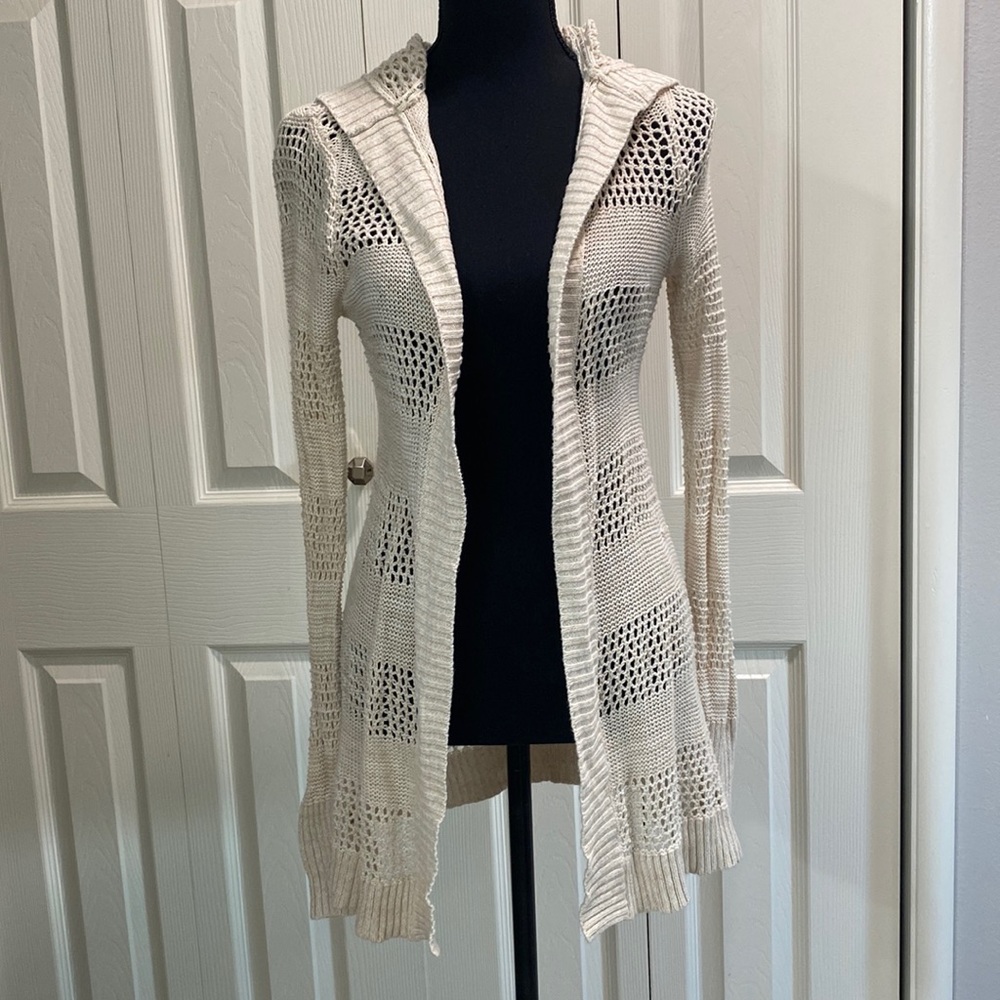 Roxy Open-Weave Hooded Cardigan in Cream
